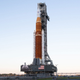 A photo of the NASA Artemis 1 rocket being transported to the launch pad.